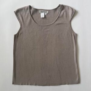 Coldwater Creek gray silk cotton blend cap sleeve knit top
